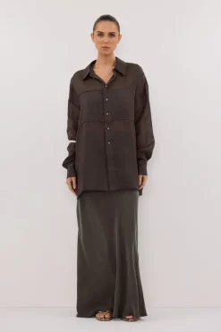 ADDISON PETROL BIAS CUPRO MAXI SKIRT