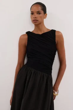 ALEXANDRA BLACK HYBRID MIDI DRESS
