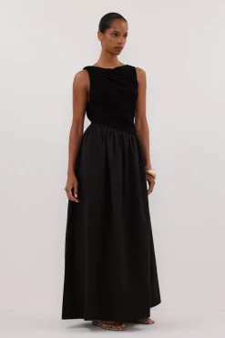 ALEXANDRA BLACK HYBRID MIDI DRESS