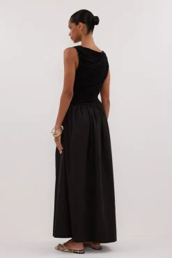 ALEXANDRA BLACK HYBRID MIDI DRESS