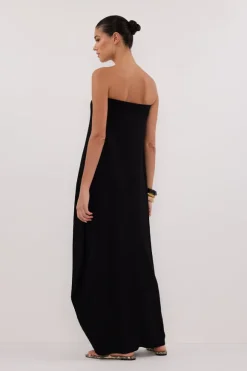 ALIAS BLACK TEXTURED KNIT STRAPLESS MIDI DRESS