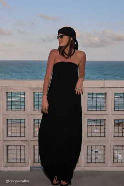 ALIAS BLACK TEXTURED KNIT STRAPLESS MIDI DRESS