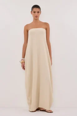 ALIAS NATURAL TEXTURED KNIT STRAPLESS MIDI DRESS