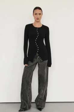 AMBER BLACK SLEEVED KNIT CARDIGAN
