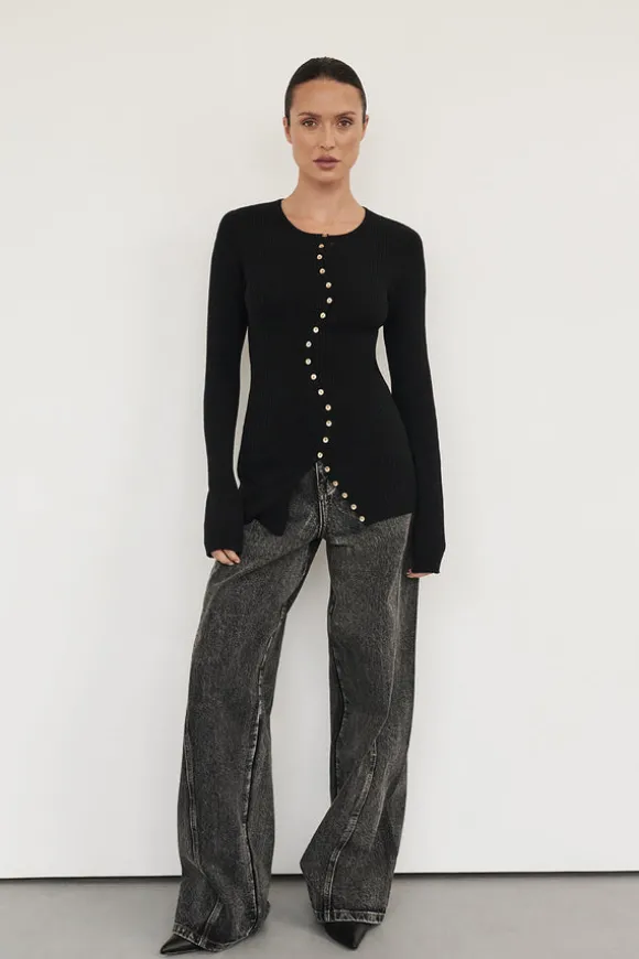 AMBER BLACK SLEEVED KNIT CARDIGAN