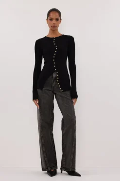 AMBER BLACK SLEEVED KNIT CARDIGAN