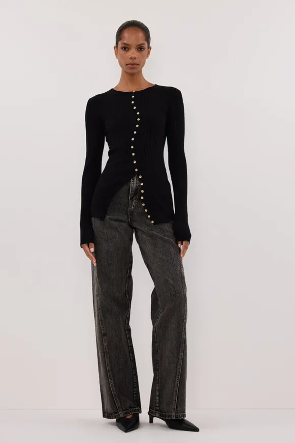 AMBER BLACK SLEEVED KNIT CARDIGAN
