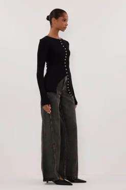 AMBER BLACK SLEEVED KNIT CARDIGAN