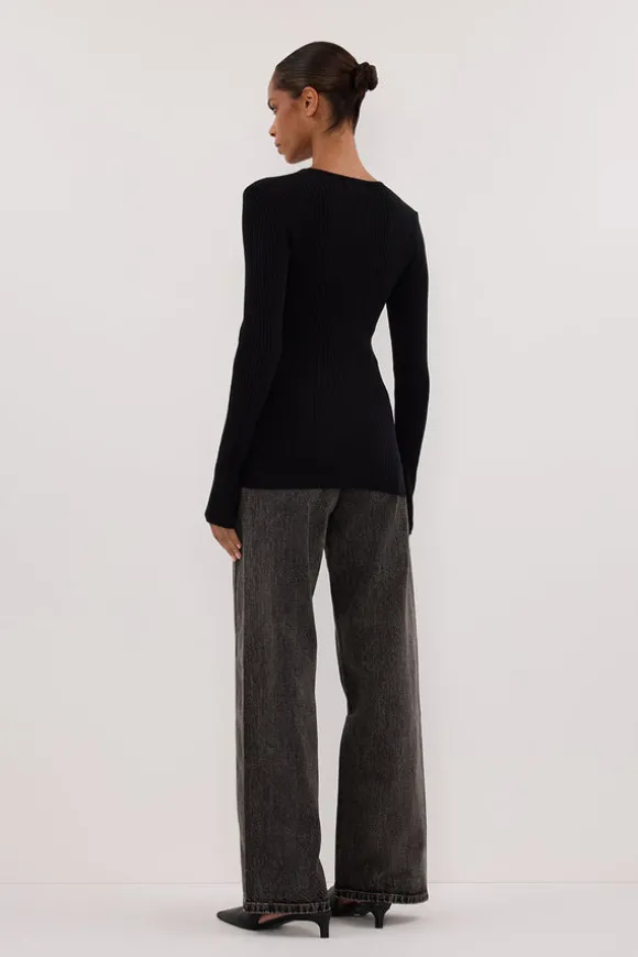 AMBER BLACK SLEEVED KNIT CARDIGAN