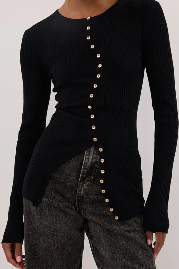AMBER BLACK SLEEVED KNIT CARDIGAN