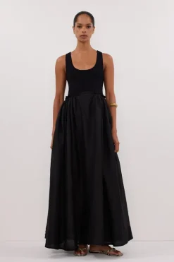 APRIL BLACK HYBIRD KNIT MIDI DRESS