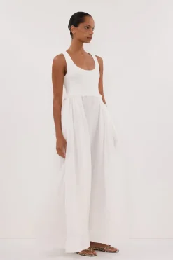 APRIL WHITE HYBRID KNIT MIDI DRESS