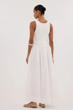 APRIL WHITE HYBRID KNIT MIDI DRESS