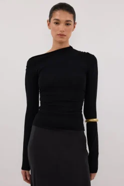 ARIEL BLACK SLEEVED KNIT TOP