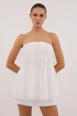 ARTIE WHITE RAMIE STRAPLESS TOP