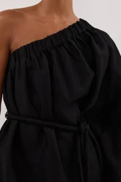 AURELIA BLACK ASYM LINEN MINI DRESS