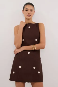 BEVERLY BITTER CHOC SPOT LINEN MINI DRESS