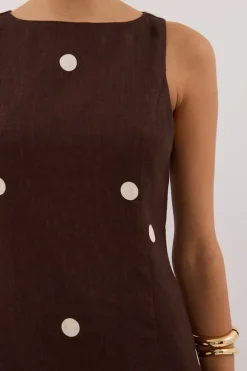 BEVERLY BITTER CHOC SPOT LINEN MINI DRESS