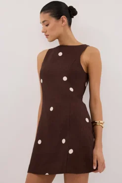 BEVERLY BITTER CHOC SPOT LINEN MINI DRESS