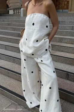 BEVERLY CREAM SPOT STRAPLESS TOP