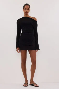 BOWIE BLACK LONG SLEEVE KNIT TOP