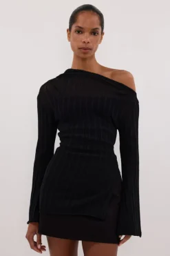 BOWIE BLACK LONG SLEEVE KNIT TOP