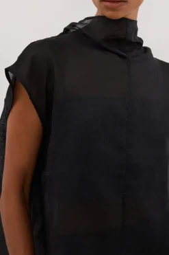 CARMEL BLACK RAMIE FUNNEL NECK TOP
