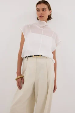 CARMEL WHITE RAMIE FUNNEL NECK TOP