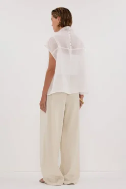 CARMEL WHITE RAMIE FUNNEL NECK TOP