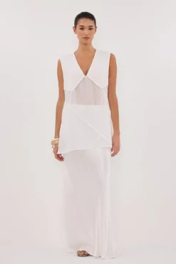 CARMEL WHITE RAMIE V NECK TOP
