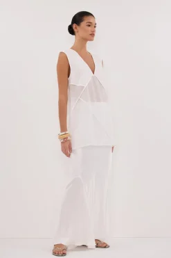 CARMEL WHITE RAMIE V NECK TOP
