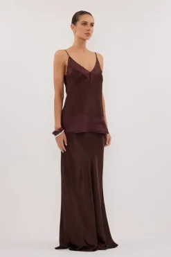 CHARLI BITTER CHOC SATIN MAXI SKIRT