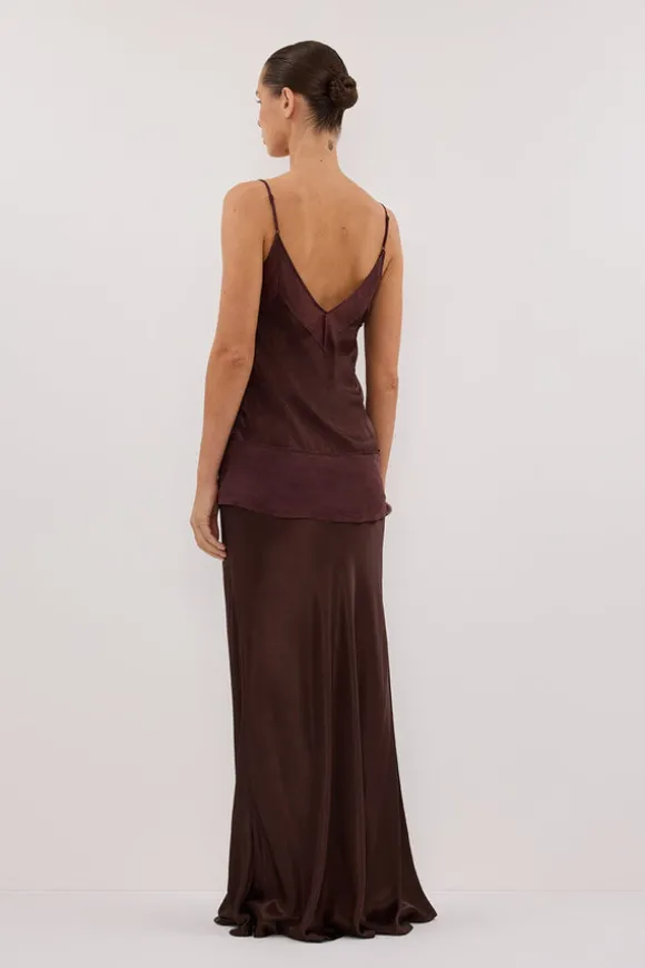 CHARLI BITTER CHOC SATIN MAXI SKIRT