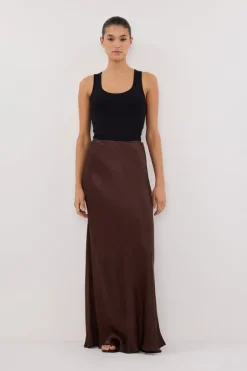 CHARLI BITTER CHOC SATIN MAXI SKIRT