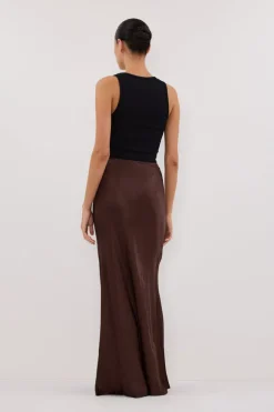 CHARLI BITTER CHOC SATIN MAXI SKIRT