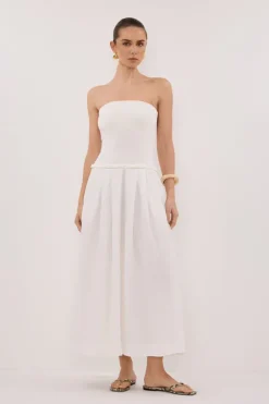 COCO WHITE STRAPLESS HYRBID MIDI DRESS