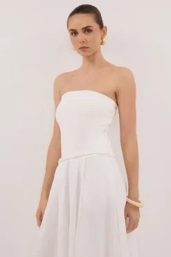 COCO WHITE STRAPLESS HYRBID MIDI DRESS