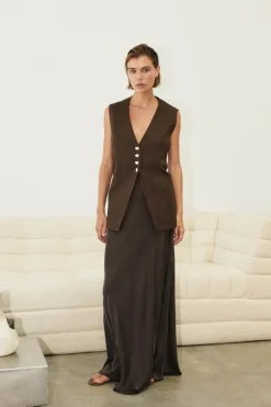COLETTE BITTER CHOC SILK SKIRT