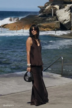 COLETTE BITTER CHOC SILK SKIRT