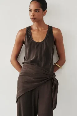 COLETTE BITTER CHOC SILK CAMI TOP