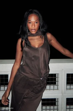 COLETTE BITTER CHOC SILK CAMI TOP