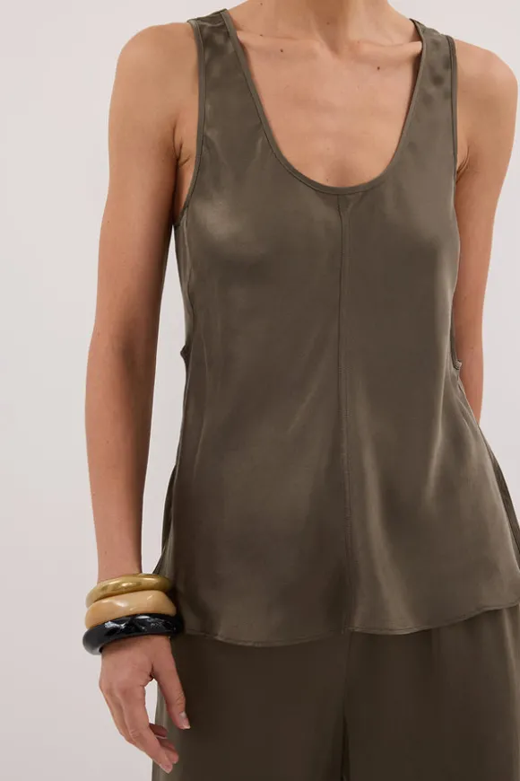 COLETTE OLIVE SILK CAMI TOP