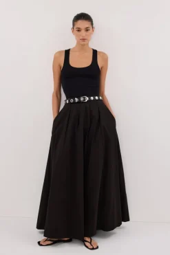 CONAGH BLACK POPLIN MIDI SKIRT