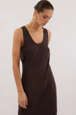 DARCY BITTER CHOC SILK MAXI DRESS