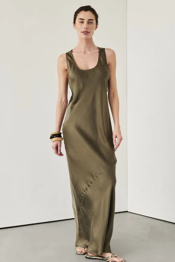 DARCY OLIVE SILK MAXI DRESS