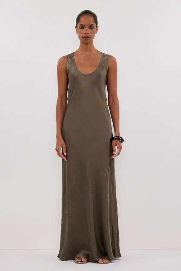 DARCY OLIVE SILK MAXI DRESS