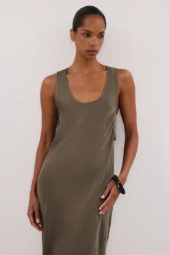 DARCY OLIVE SILK MAXI DRESS