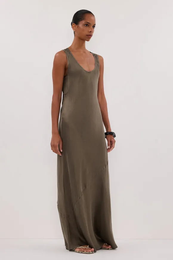 DARCY OLIVE SILK MAXI DRESS