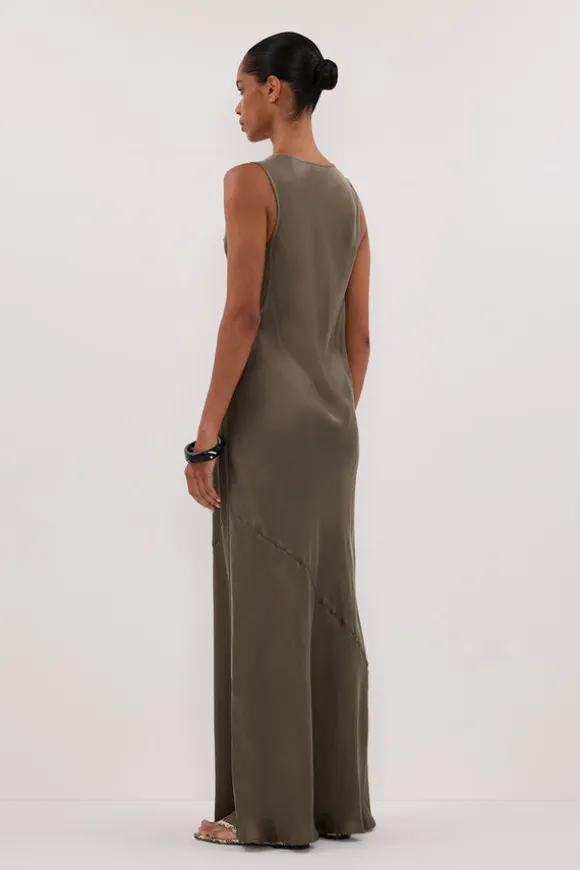 DARCY OLIVE SILK MAXI DRESS