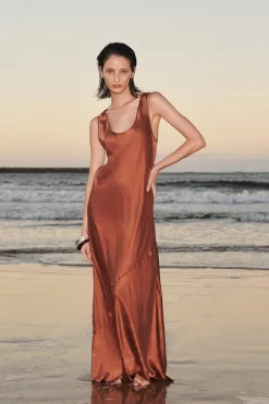 DARCY RUST SILK MAXI DRESS